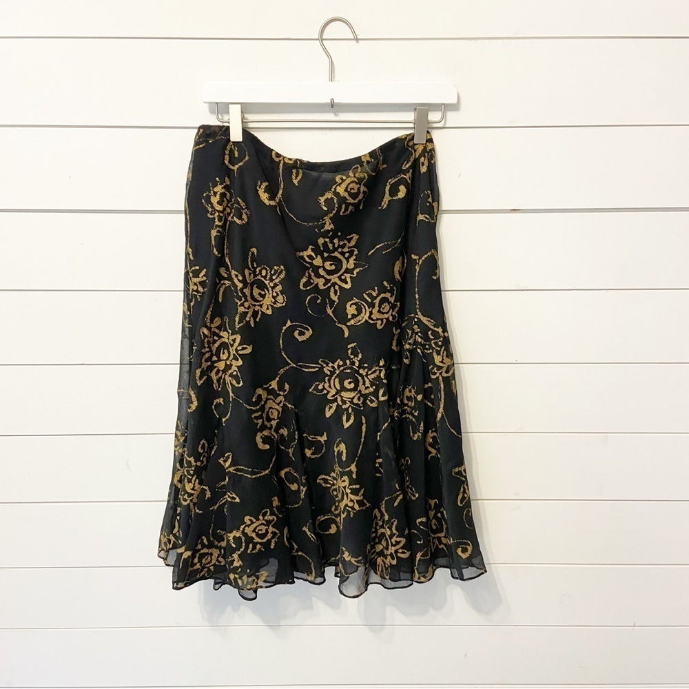 Lauren Ralph Lauren | Y2K Style Gold Floral Black A-Line Skirt Size Large - Picture 2 of 8